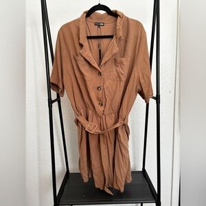 Brown Linen Button Up Romper